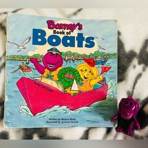 1997 VTG Barney’s Book of Boats Paperback Book and 2.5” Plastic Barney Figurine